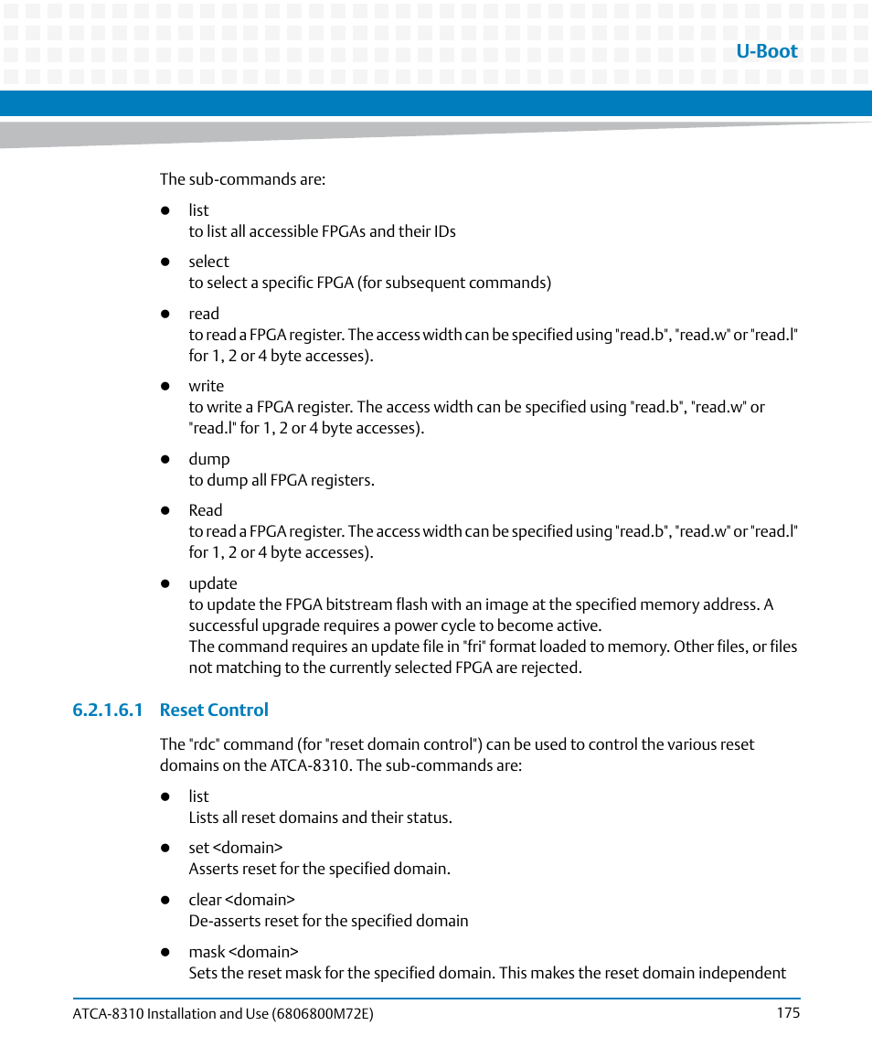 U-boot | Artesyn ATCA-8310 Installation and Use (May 2014) User Manual | Page 175 / 456