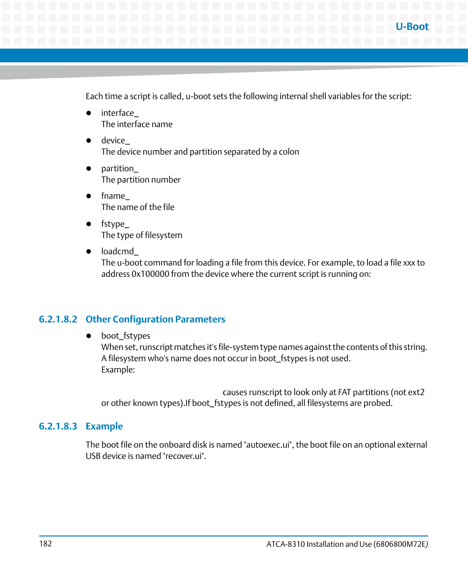 U-boot | Artesyn ATCA-8310 Installation and Use (May 2014) User Manual | Page 182 / 456