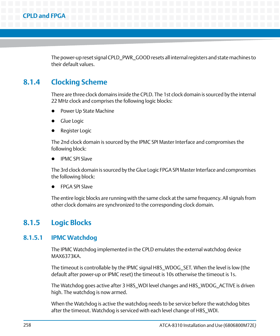 4 clocking scheme, 5 logic blocks, 1 ipmc watchdog | 4 clocking scheme 8.1.5 logic blocks | Artesyn ATCA-8310 Installation and Use (May 2014) User Manual | Page 258 / 456