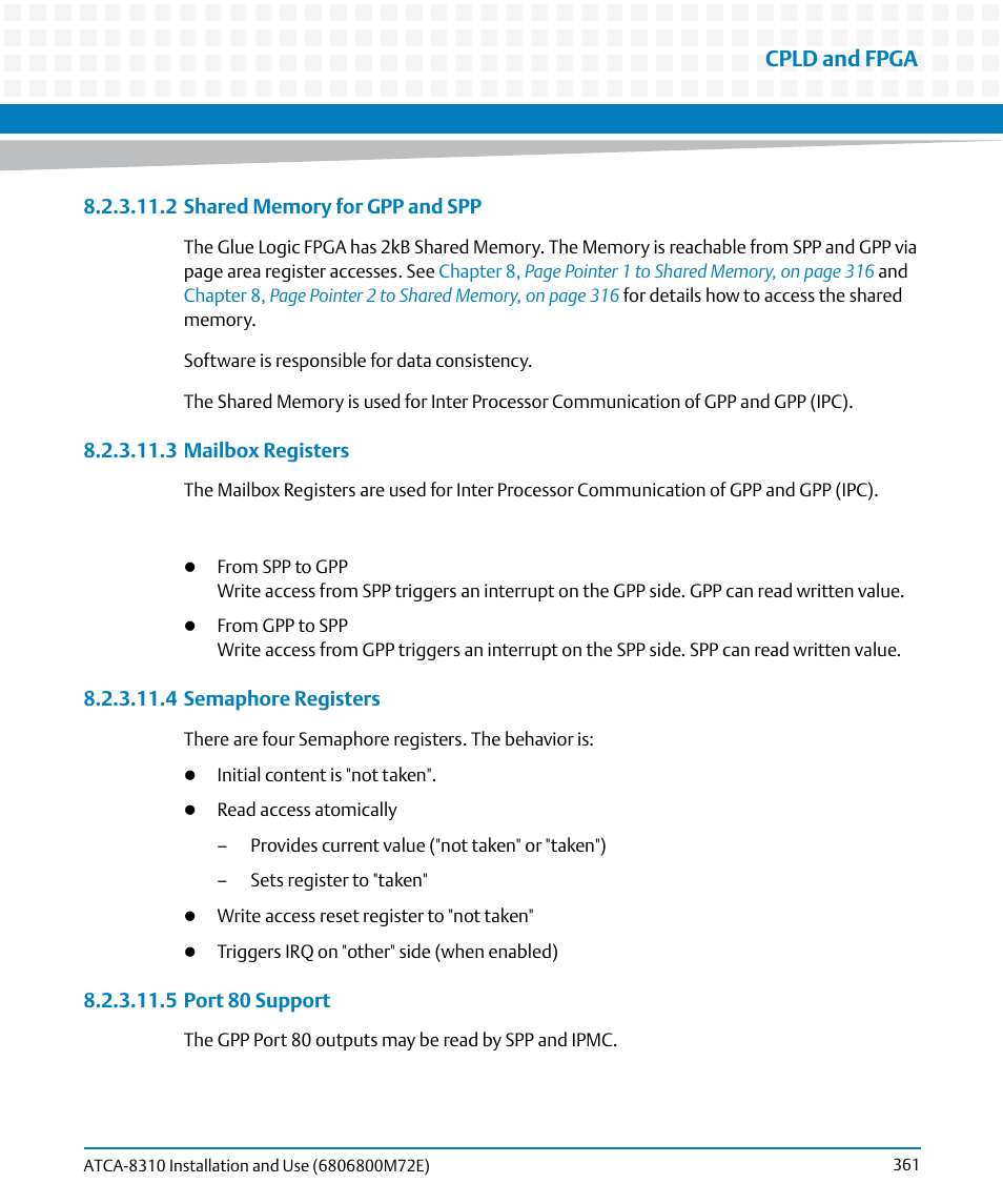 Cpld and fpga | Artesyn ATCA-8310 Installation and Use (May 2014) User Manual | Page 361 / 456