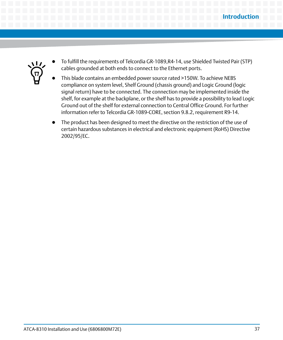 Introduction | Artesyn ATCA-8310 Installation and Use (May 2014) User Manual | Page 37 / 456