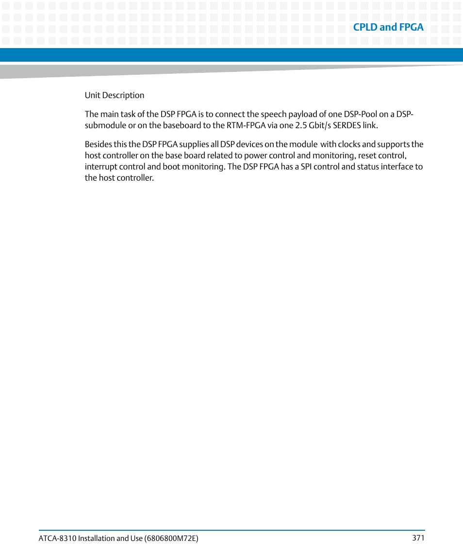 Cpld and fpga | Artesyn ATCA-8310 Installation and Use (May 2014) User Manual | Page 371 / 456