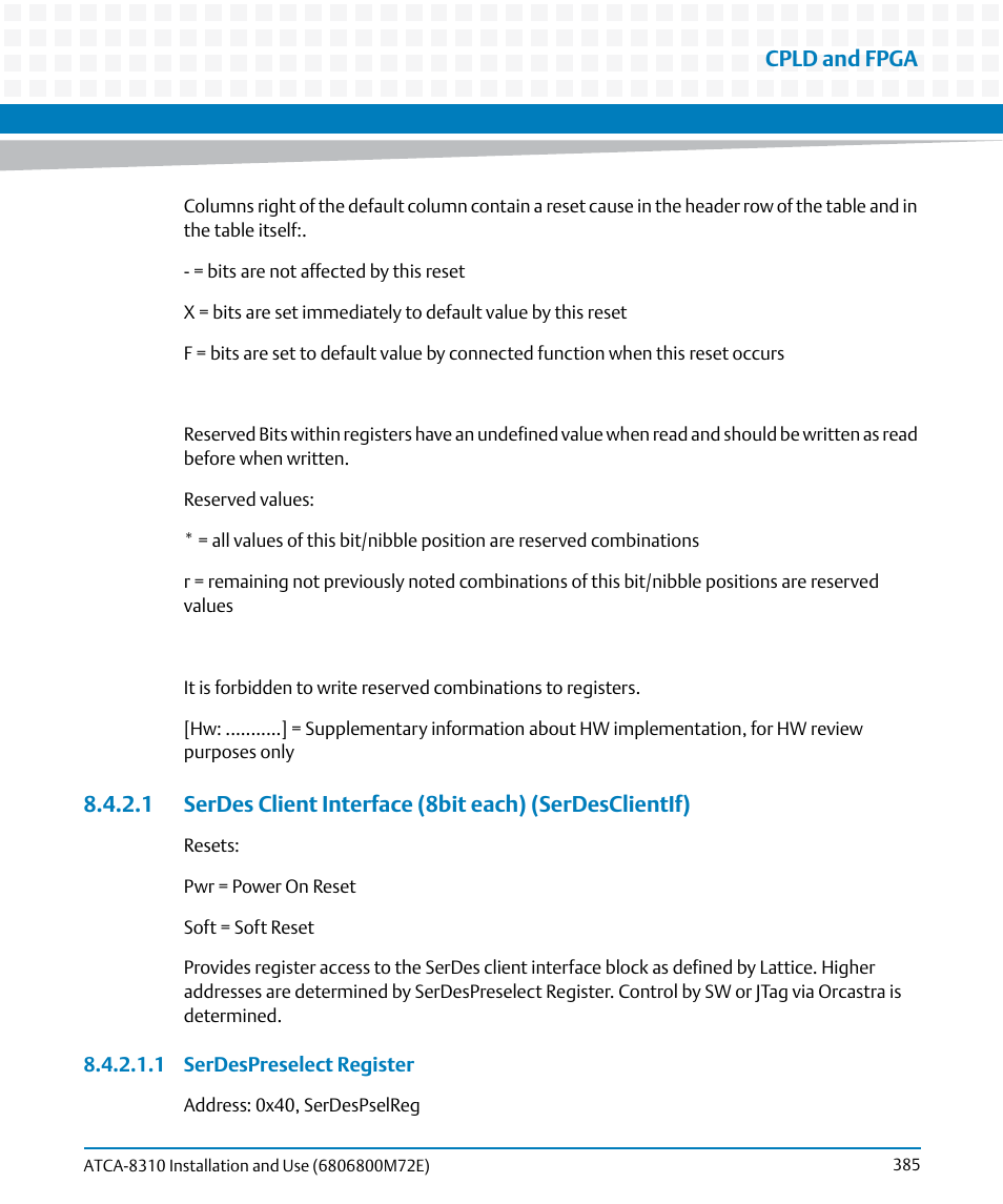 Cpld and fpga | Artesyn ATCA-8310 Installation and Use (May 2014) User Manual | Page 385 / 456