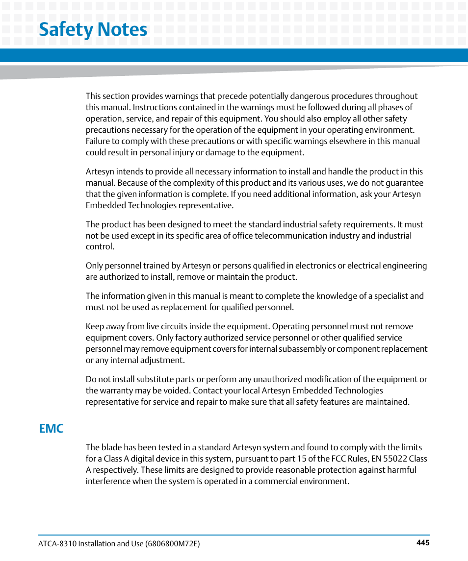 Safety notes, Lists sa | Artesyn ATCA-8310 Installation and Use (May 2014) User Manual | Page 445 / 456