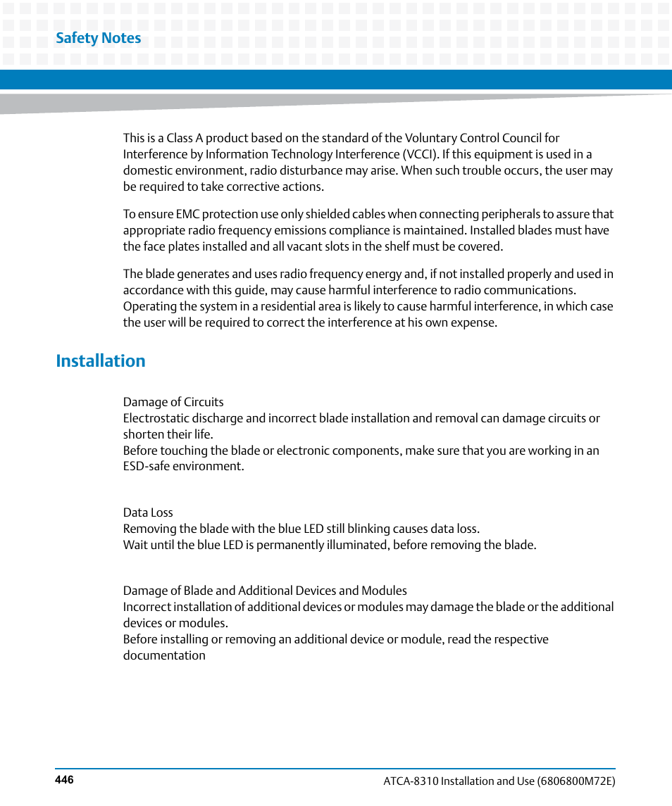 Installation | Artesyn ATCA-8310 Installation and Use (May 2014) User Manual | Page 446 / 456