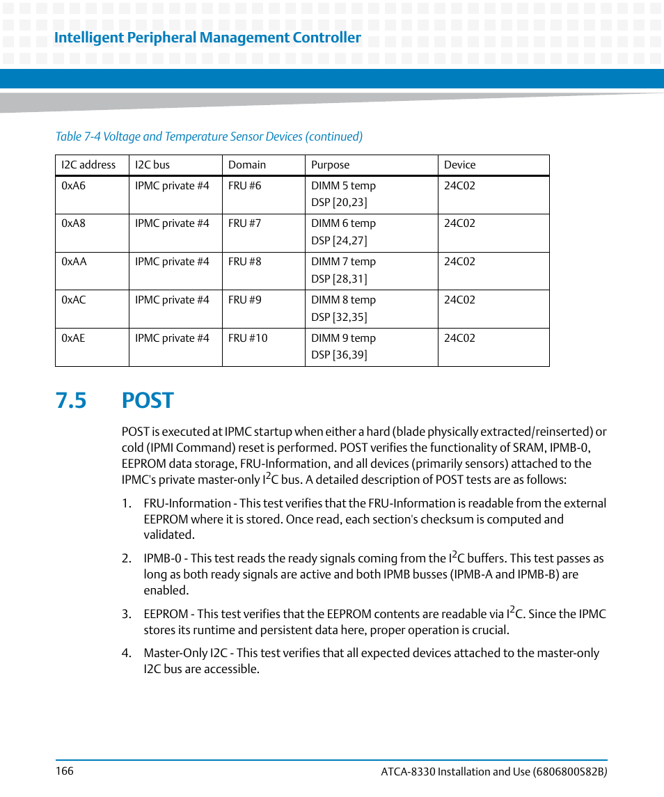 5 post, Post, Intelligent peripheral management controller | Artesyn ATCA-8330 Installation and Use (April 2015) User Manual | Page 166 / 236