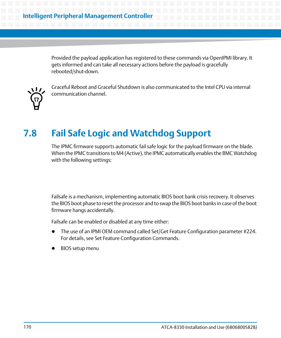 8 fail safe logic and watchdog support | Artesyn ATCA-8330 Installation and Use (April 2015) User Manual | Page 170 / 236