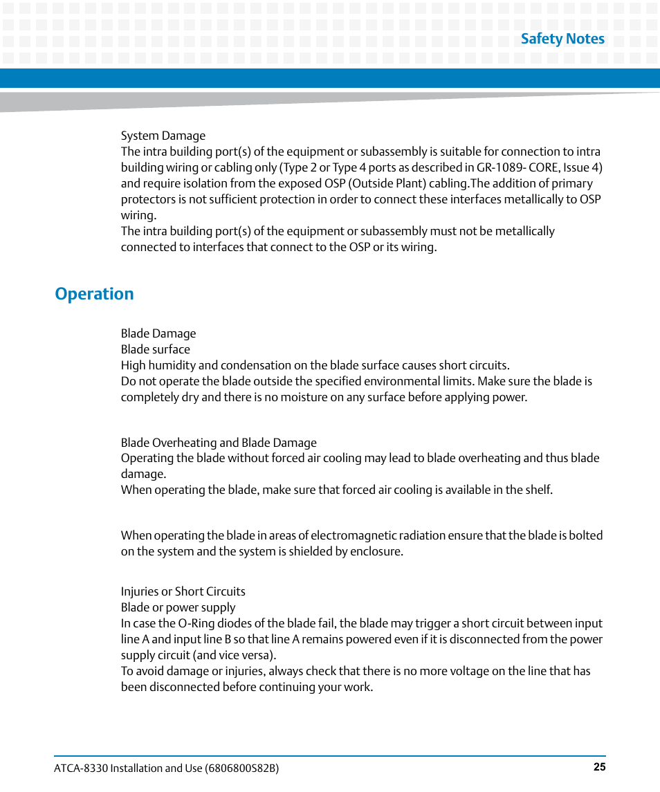 Operation | Artesyn ATCA-8330 Installation and Use (April 2015) User Manual | Page 25 / 236