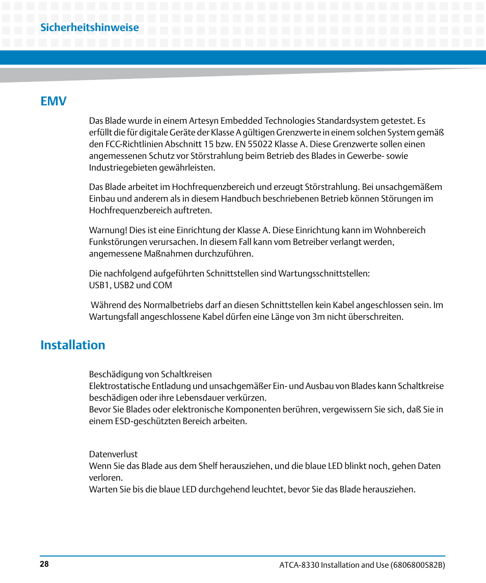 Installation | Artesyn ATCA-8330 Installation and Use (April 2015) User Manual | Page 28 / 236