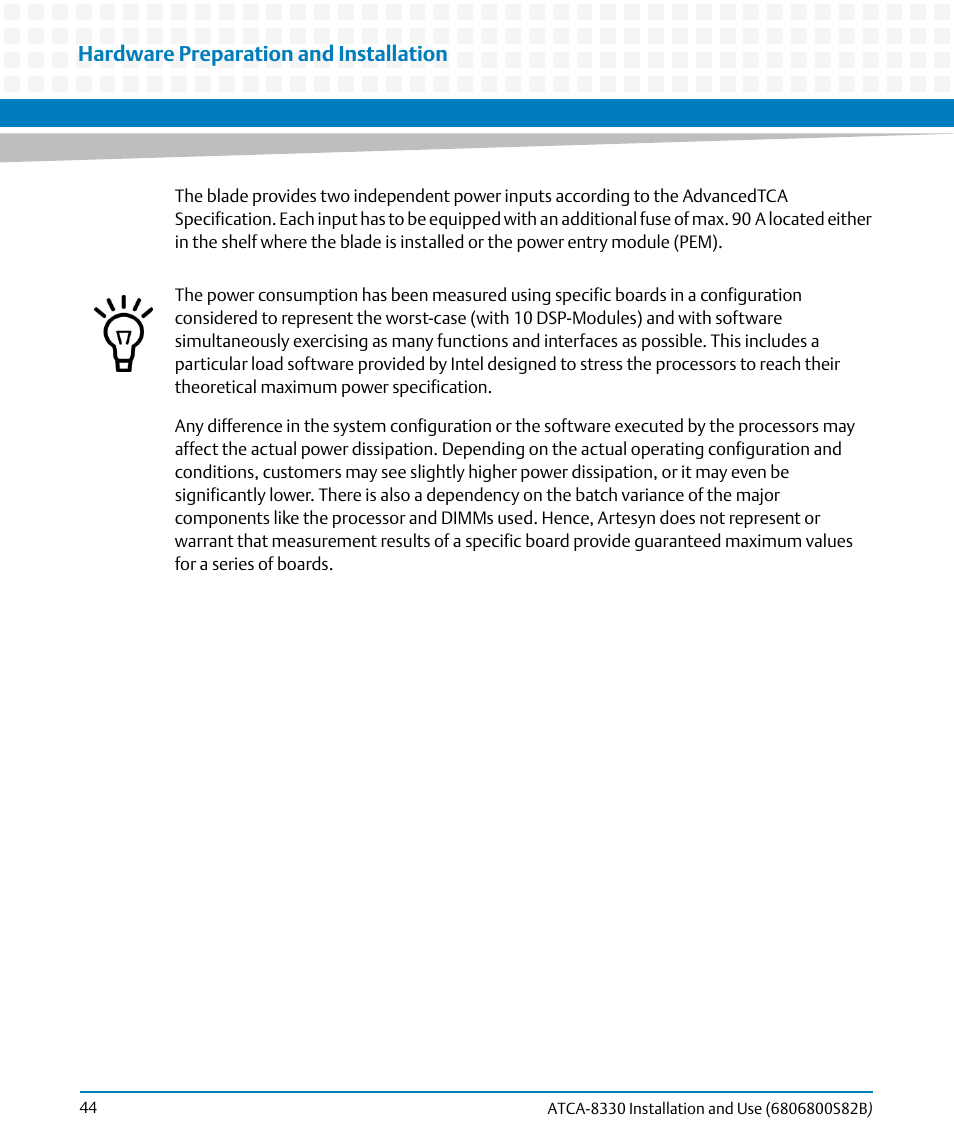 Hardware preparation and installation | Artesyn ATCA-8330 Installation and Use (April 2015) User Manual | Page 44 / 236