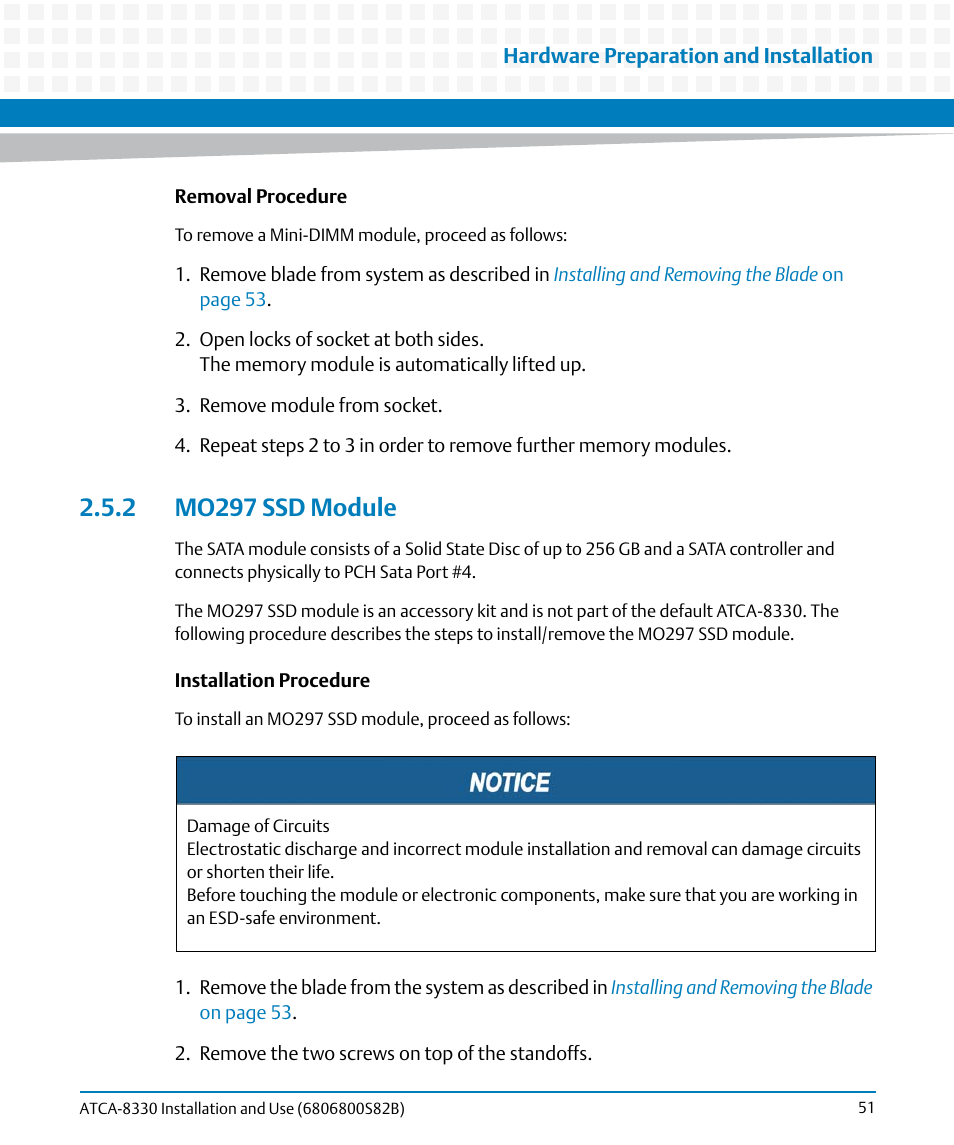 2 mo297 ssd module | Artesyn ATCA-8330 Installation and Use (April 2015) User Manual | Page 51 / 236