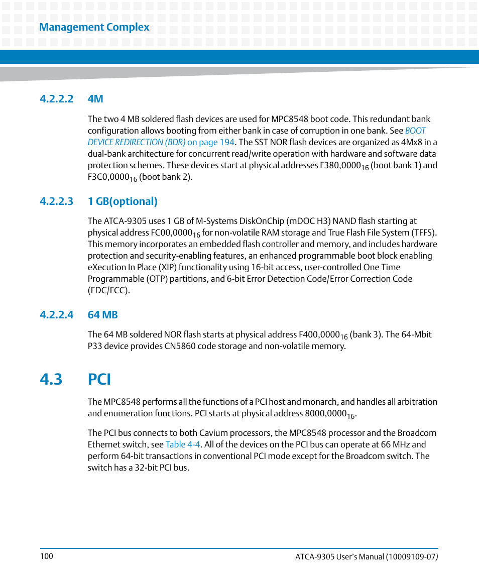 2 4m, 3 1 gb(optional), 4 64 mb | 3 pci, 3 1 gb(optional) 4.2.2.4 64 mb, 64 mb | Artesyn ATCA-9305 User's Manual (May 2014) User Manual | Page 100 / 270
