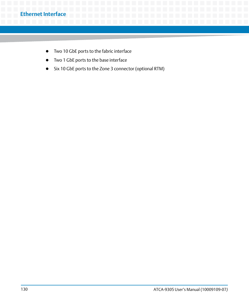 Ethernet interface | Artesyn ATCA-9305 User's Manual (May 2014) User Manual | Page 130 / 270