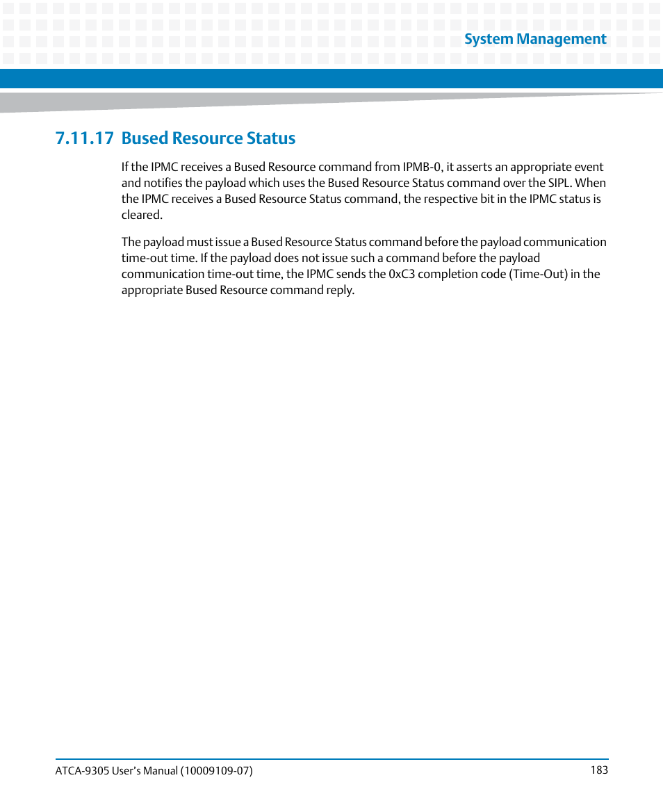 17 bused resource status, 17bused resource status | Artesyn ATCA-9305 User's Manual (May 2014) User Manual | Page 183 / 270