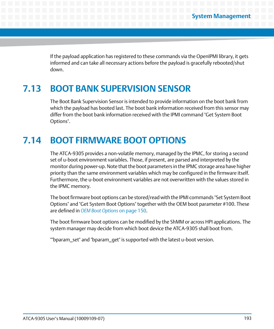 13 boot bank supervision sensor, 14 boot firmware boot options, Boot firmware boot options | Artesyn ATCA-9305 User's Manual (May 2014) User Manual | Page 193 / 270