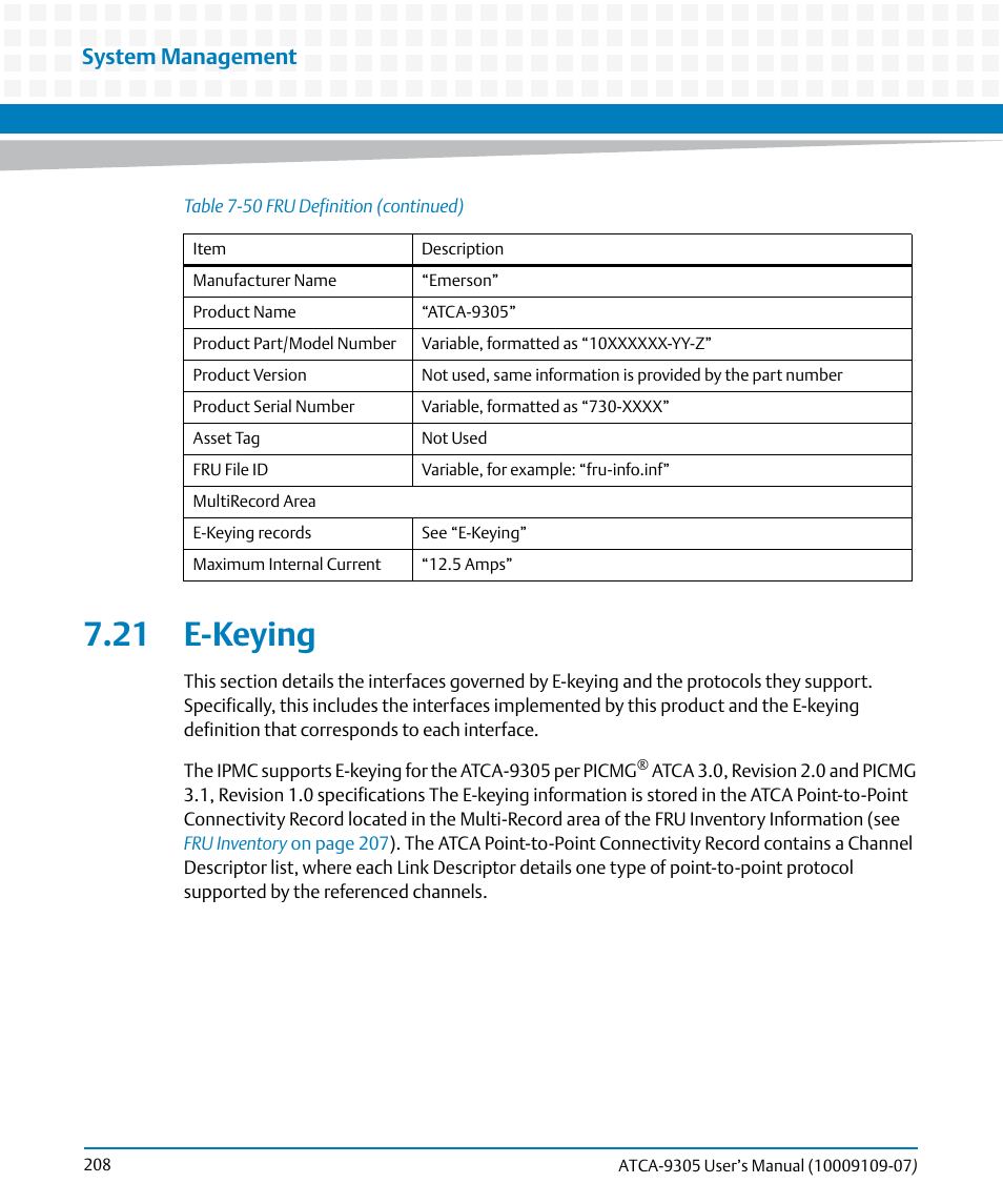 21 e-keying, System management | Artesyn ATCA-9305 User's Manual (May 2014) User Manual | Page 208 / 270