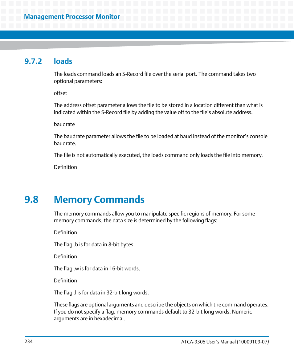 2 loads, 8 memory commands | Artesyn ATCA-9305 User's Manual (May 2014) User Manual | Page 234 / 270