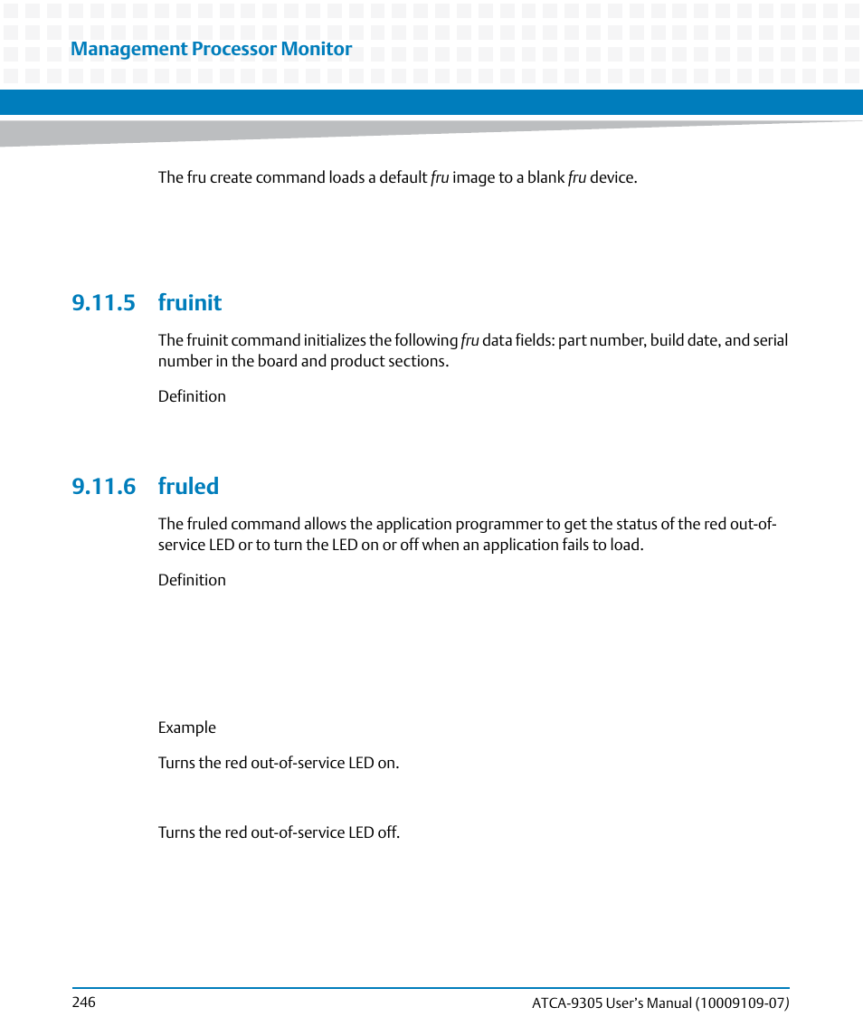 5 fruinit, 6 fruled, 5 fruinit 9.11.6 fruled | Artesyn ATCA-9305 User's Manual (May 2014) User Manual | Page 246 / 270