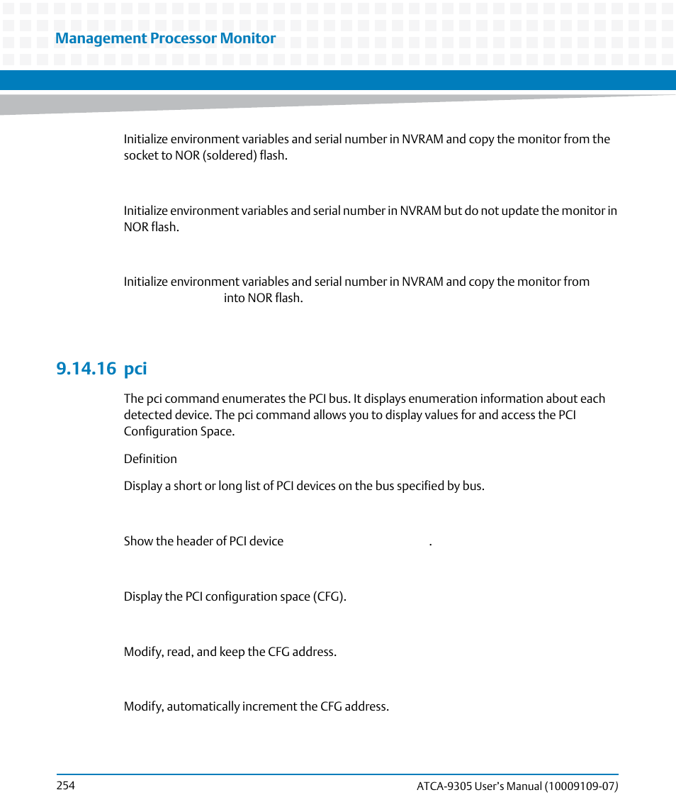 16 pci, 16pci, Management processor monitor | Artesyn ATCA-9305 User's Manual (May 2014) User Manual | Page 254 / 270