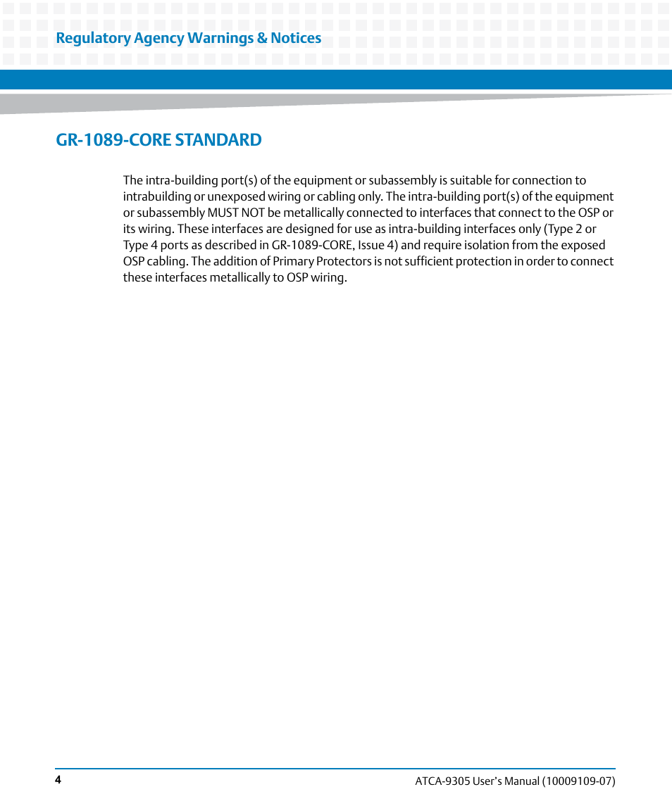 Gr-1089-core standard | Artesyn ATCA-9305 User's Manual (May 2014) User Manual | Page 4 / 270