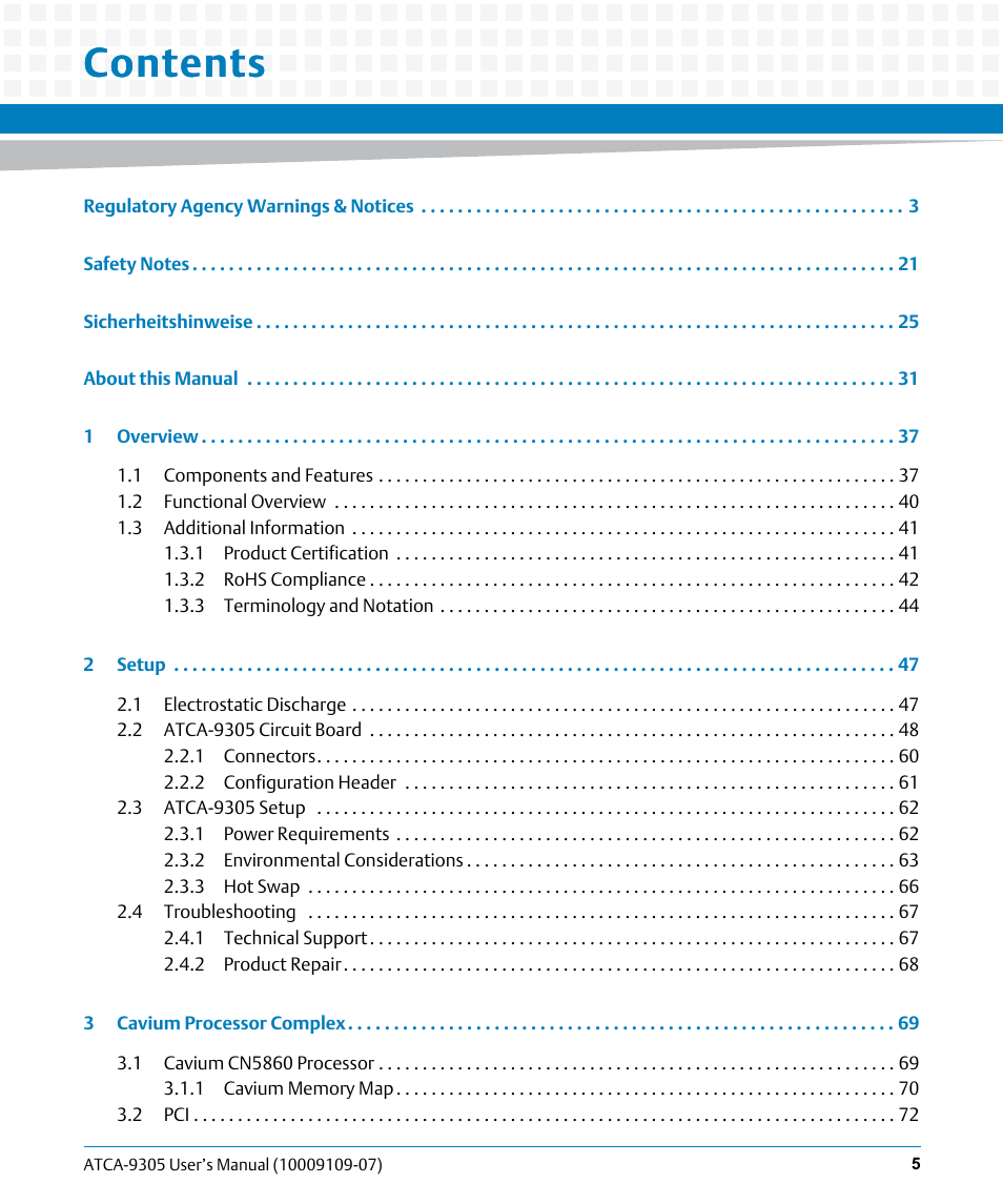 Artesyn ATCA-9305 User's Manual (May 2014) User Manual | Page 5 / 270
