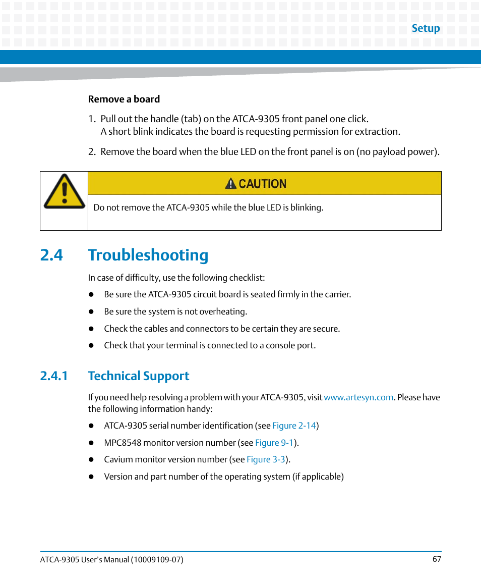 4 troubleshooting, 1 technical support | Artesyn ATCA-9305 User's Manual (May 2014) User Manual | Page 67 / 270
