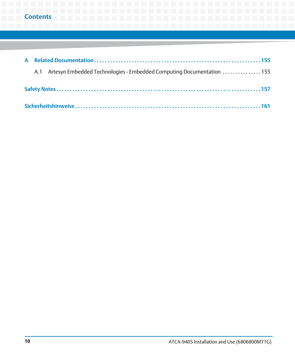 Artesyn ATCA-9405 Installation and Use (May 2014) User Manual | Page 10 / 168