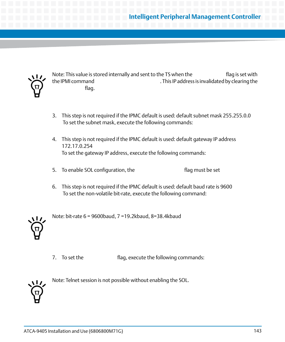 Intelligent peripheral management controller | Artesyn ATCA-9405 Installation and Use (May 2014) User Manual | Page 143 / 168