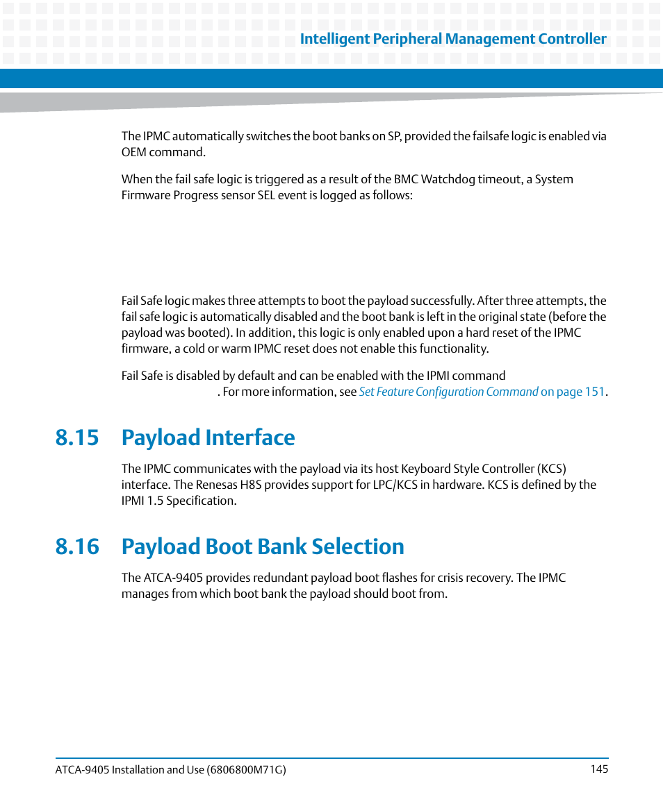 15 payload interface, 16 payload boot bank selection | Artesyn ATCA-9405 Installation and Use (May 2014) User Manual | Page 145 / 168