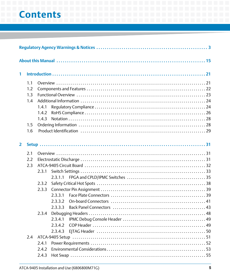 Artesyn ATCA-9405 Installation and Use (May 2014) User Manual | Page 5 / 168