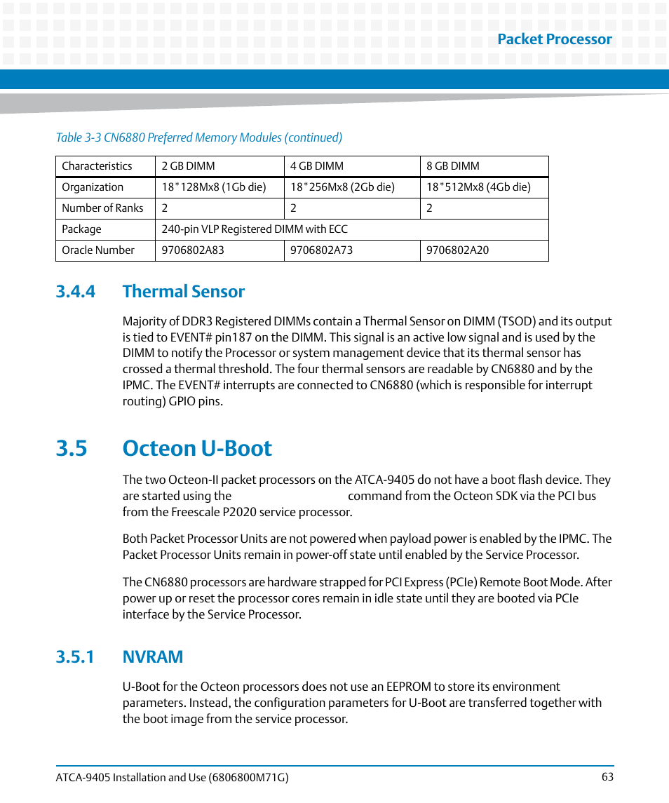 4 thermal sensor, 5 octeon u-boot, 1 nvram | Artesyn ATCA-9405 Installation and Use (May 2014) User Manual | Page 63 / 168