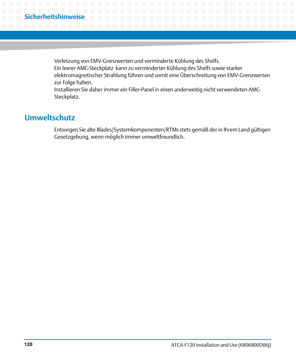 Umweltschutz | Artesyn ATCA-F120 Installation and Use (August 2014) User Manual | Page 120 / 122