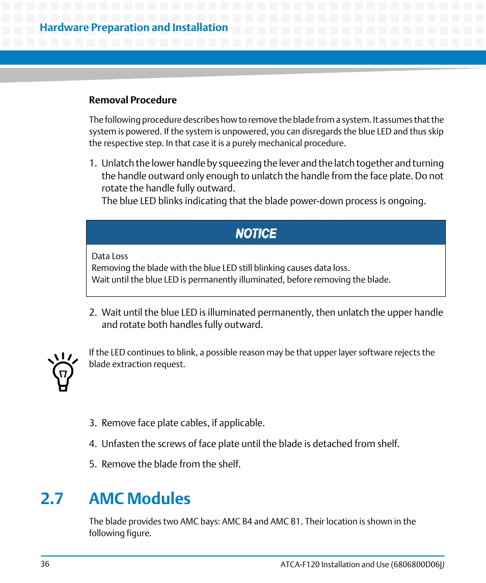 7 amc modules | Artesyn ATCA-F120 Installation and Use (August 2014) User Manual | Page 36 / 122