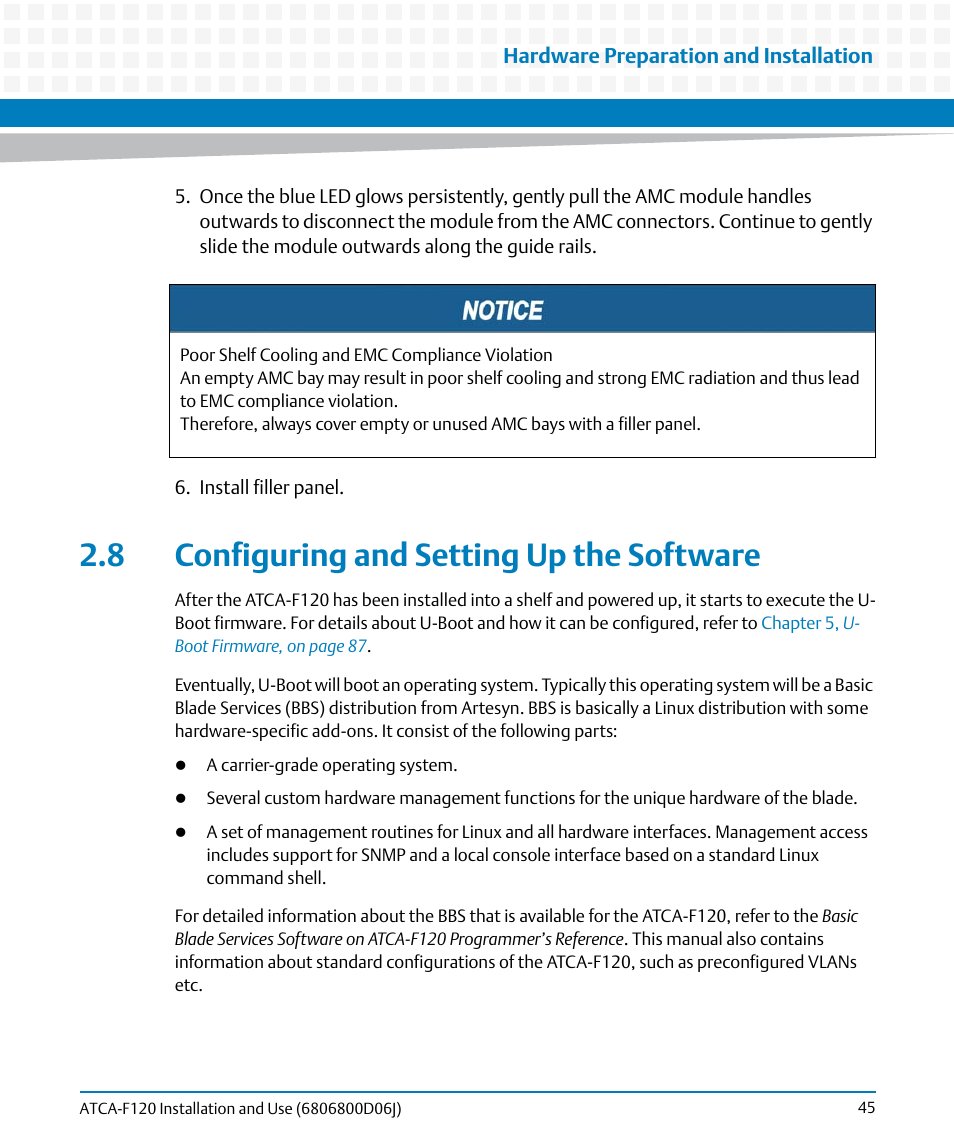 8 configuring and setting up the software | Artesyn ATCA-F120 Installation and Use (August 2014) User Manual | Page 45 / 122