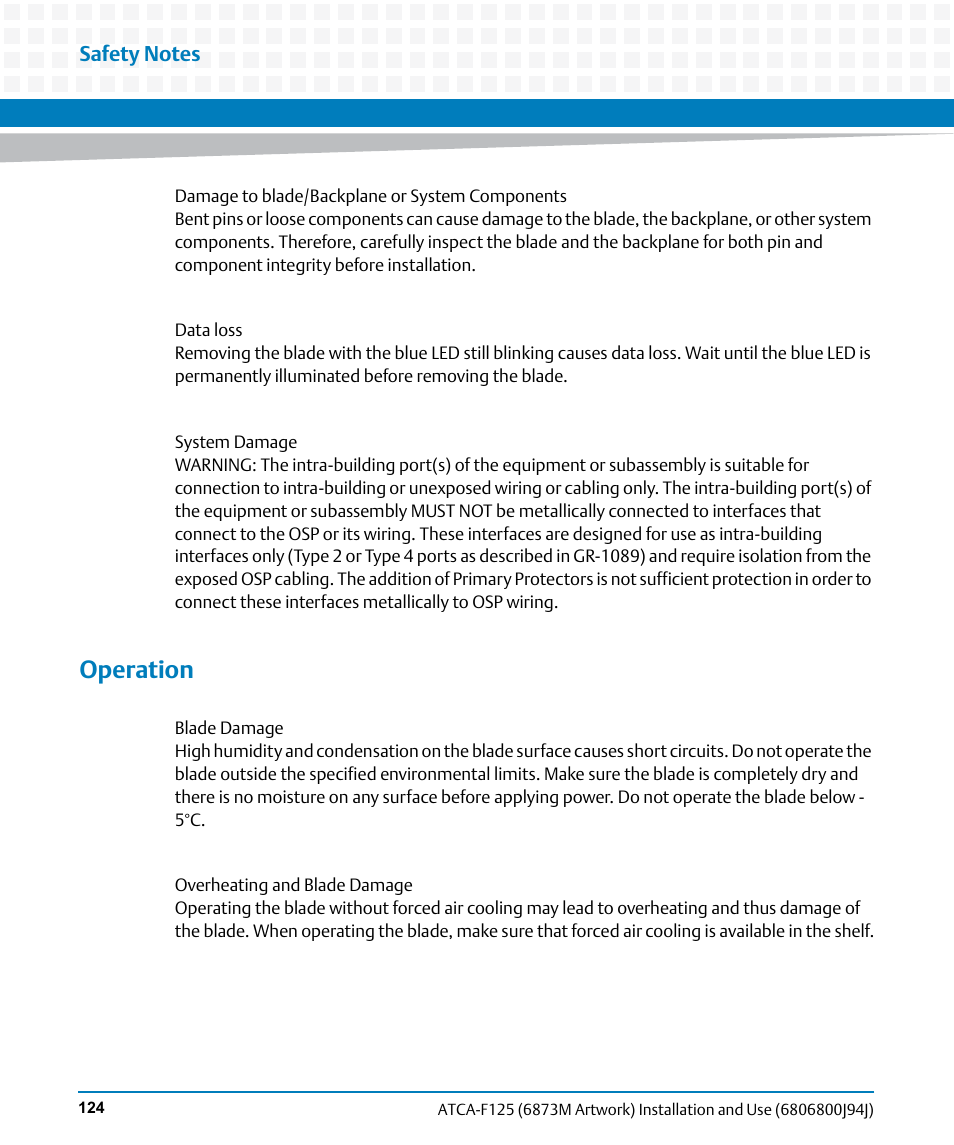 Operation | Artesyn ATCA-F125 Installation and Use Guide (April 2014) User Manual | Page 124 / 138
