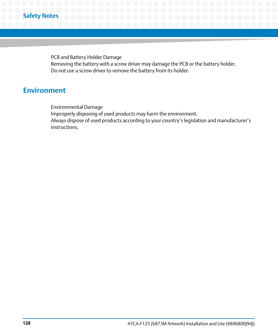 Environment | Artesyn ATCA-F125 Installation and Use Guide (April 2014) User Manual | Page 128 / 138