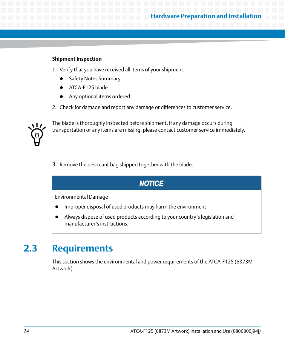 3 requirements | Artesyn ATCA-F125 Installation and Use Guide (April 2014) User Manual | Page 24 / 138
