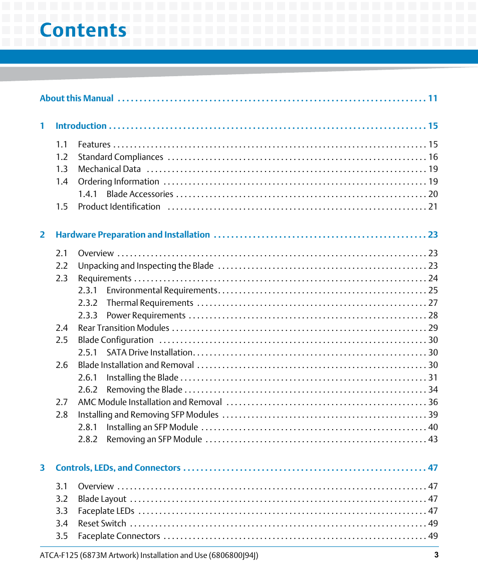 Artesyn ATCA-F125 Installation and Use Guide (April 2014) User Manual | Page 3 / 138