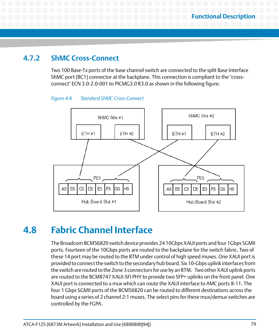 2 shmc cross-connect, 8 fabric channel interface, Figure 4-6 | Standard shmc cross-connect | Artesyn ATCA-F125 Installation and Use Guide (April 2014) User Manual | Page 79 / 138