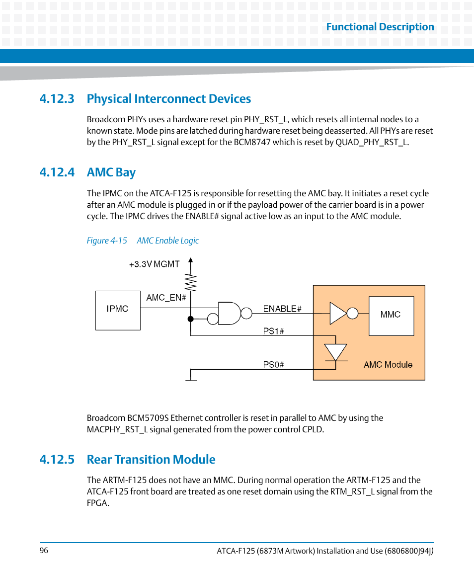 3 physical interconnect devices, 4 amc bay, 5 rear transition module | Figure 4-15, Amc enable logic | Artesyn ATCA-F125 Installation and Use Guide (April 2014) User Manual | Page 96 / 138