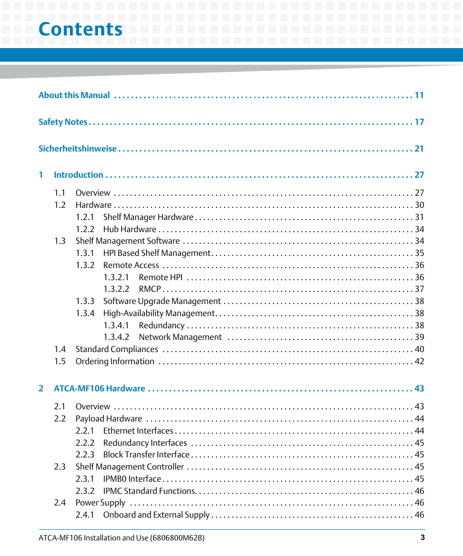 Artesyn ATCA-MF106 Installation and Use (September 2014) User Manual | Page 3 / 86