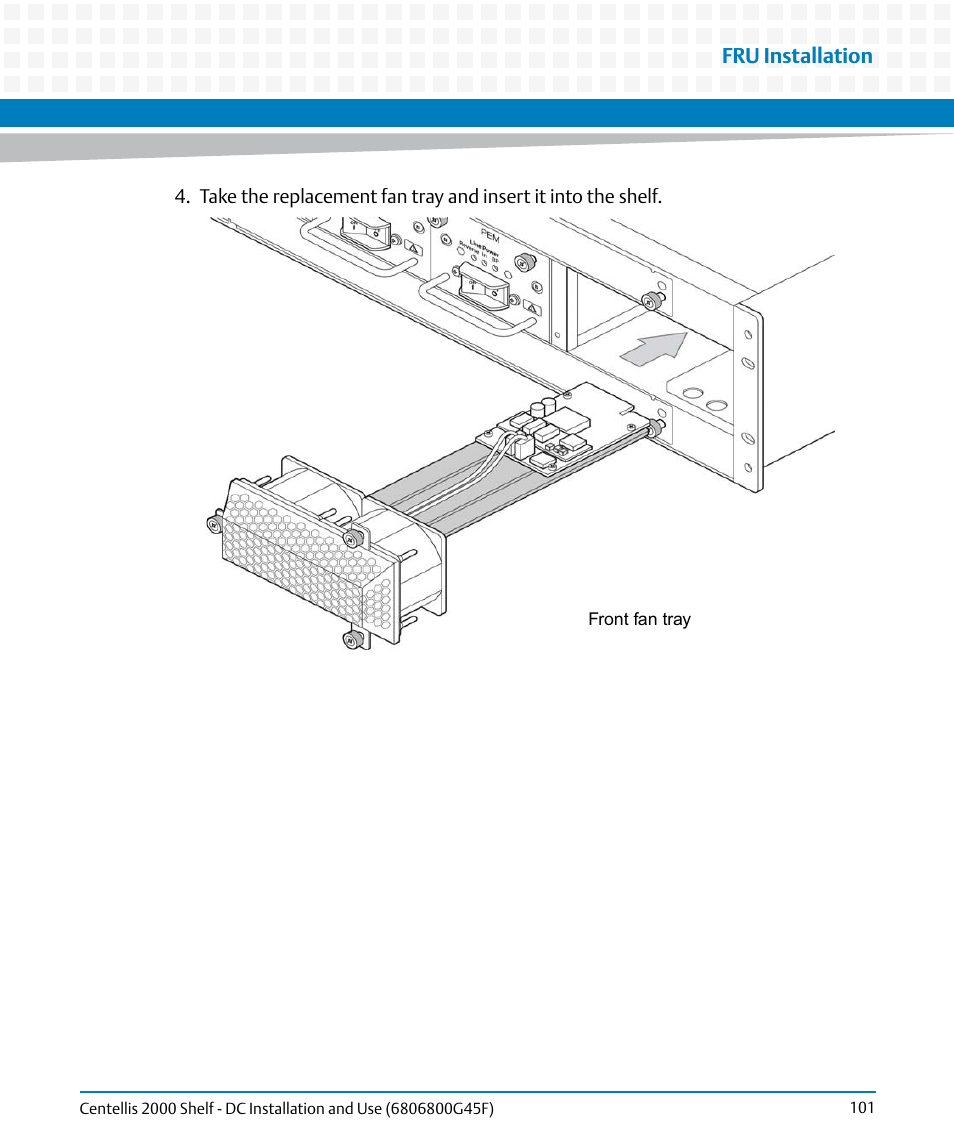 Fru installation | Artesyn Centellis 2000 Shelf - DC Installation and Use (June 2014) User Manual | Page 101 / 176