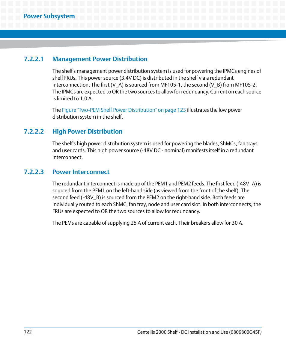 1 management power distribution, 2 high power distribution, 3 power interconnect | Artesyn Centellis 2000 Shelf - DC Installation and Use (June 2014) User Manual | Page 122 / 176