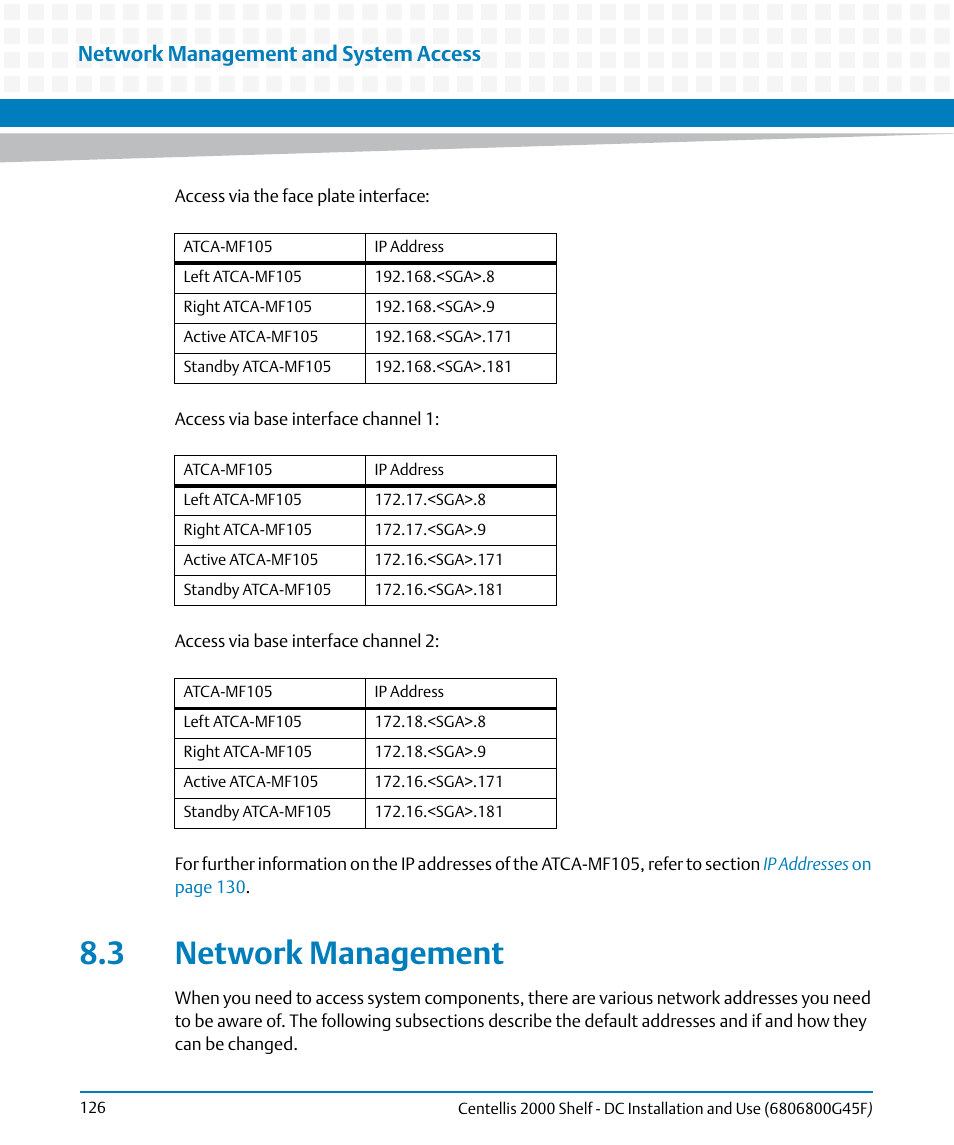 3 network management, Network management, Network management and system access | Artesyn Centellis 2000 Shelf - DC Installation and Use (June 2014) User Manual | Page 126 / 176