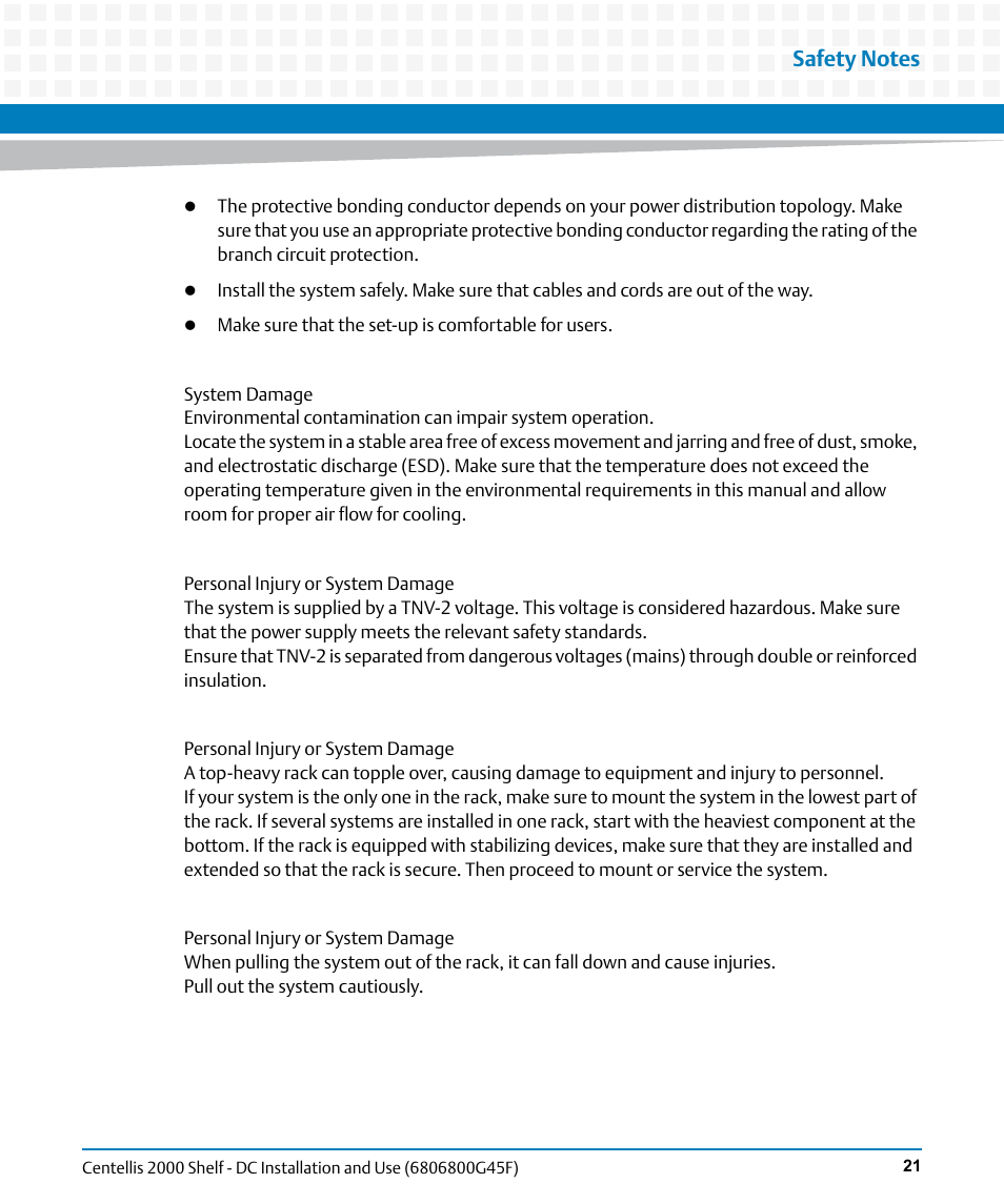 Artesyn Centellis 2000 Shelf - DC Installation and Use (June 2014) User Manual | Page 21 / 176