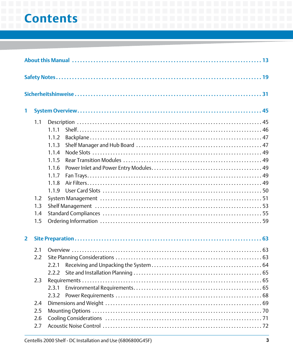 Artesyn Centellis 2000 Shelf - DC Installation and Use (June 2014) User Manual | Page 3 / 176