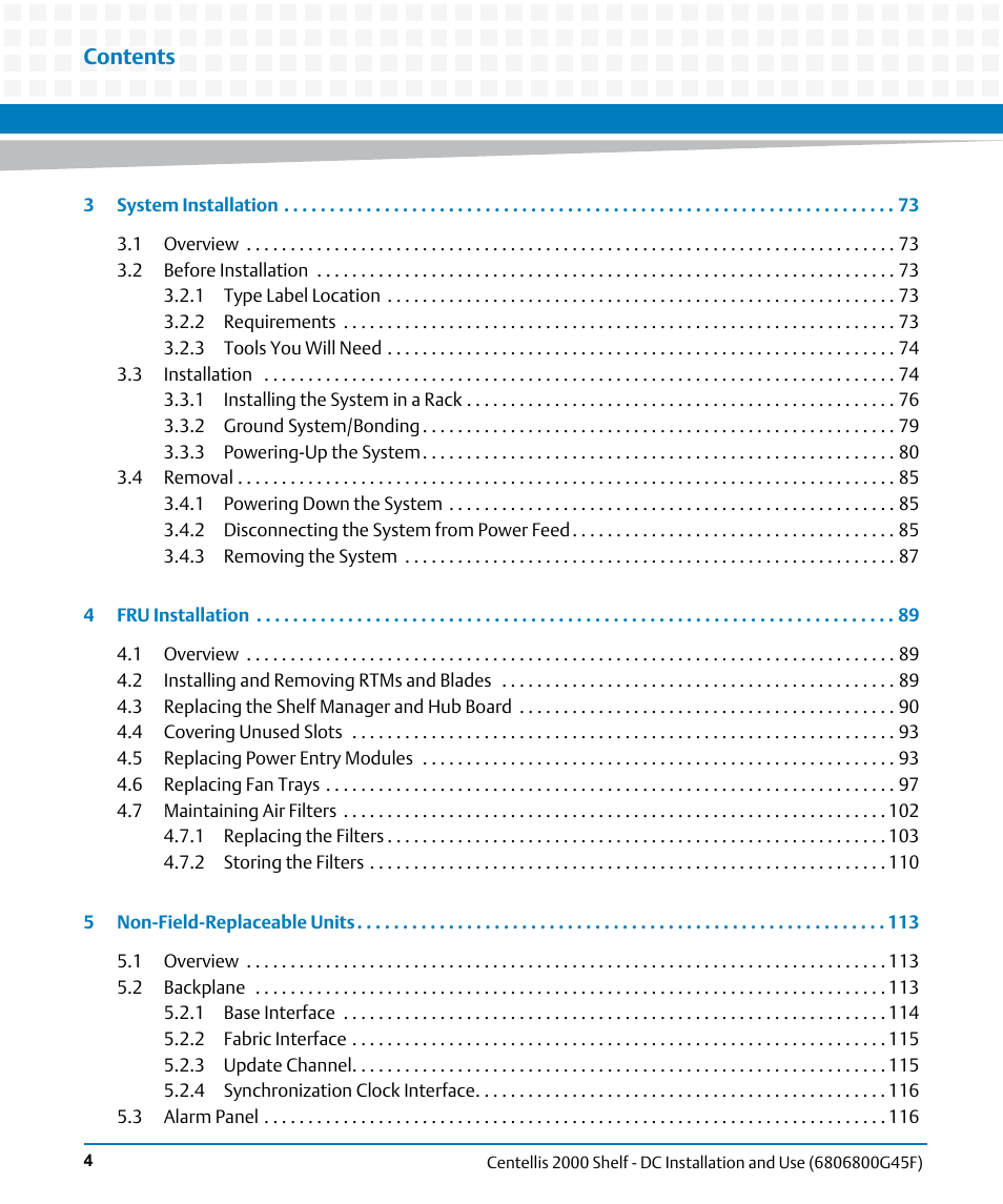 Artesyn Centellis 2000 Shelf - DC Installation and Use (June 2014) User Manual | Page 4 / 176