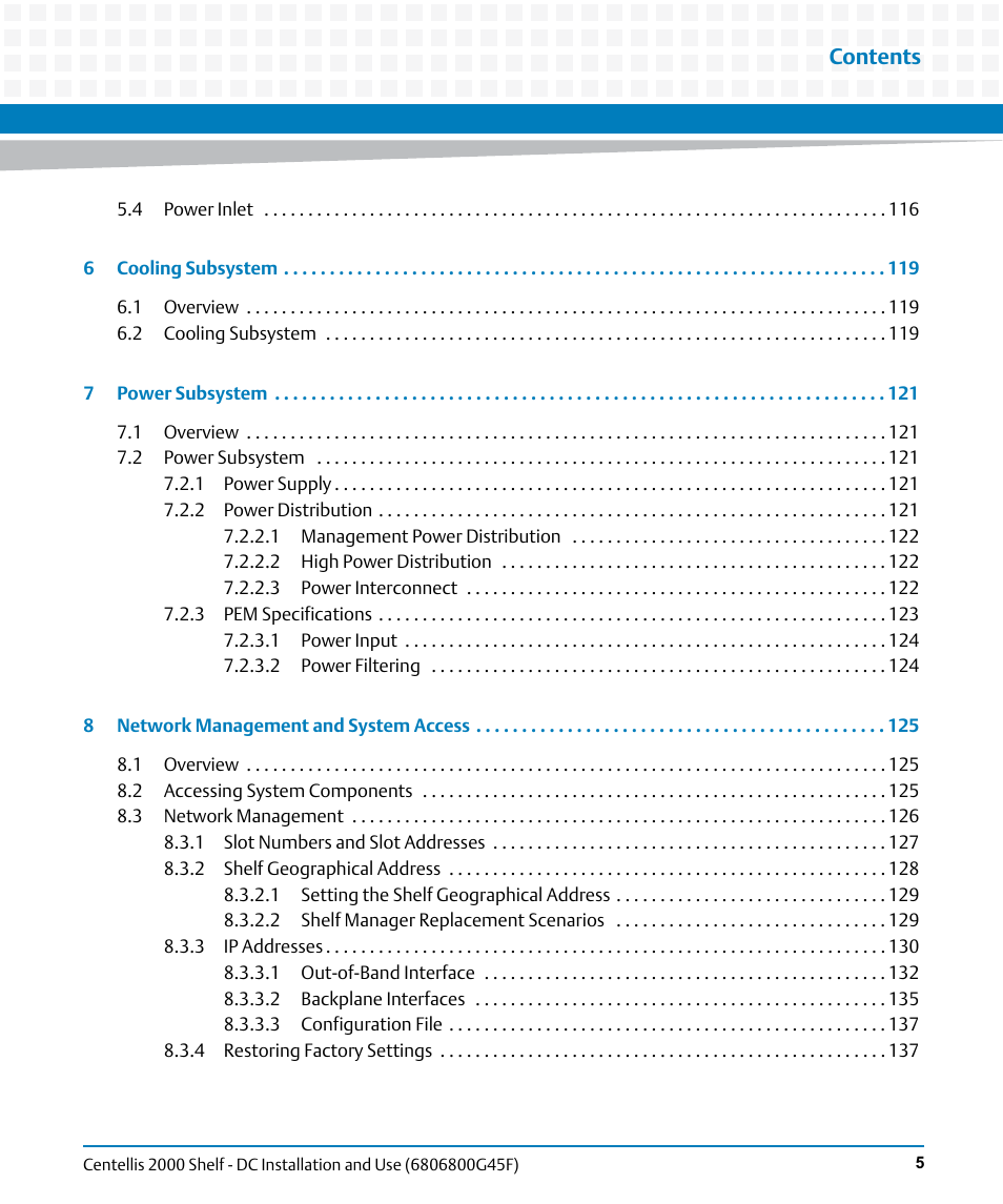 Artesyn Centellis 2000 Shelf - DC Installation and Use (June 2014) User Manual | Page 5 / 176