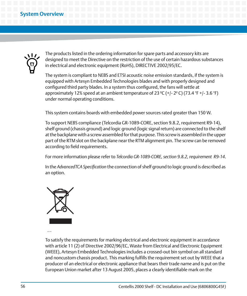 System overview | Artesyn Centellis 2000 Shelf - DC Installation and Use (June 2014) User Manual | Page 56 / 176