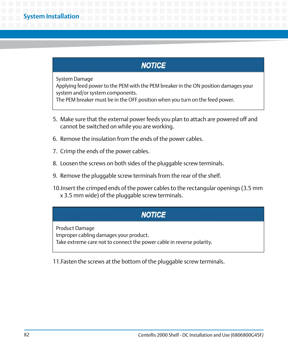 Artesyn Centellis 2000 Shelf - DC Installation and Use (June 2014) User Manual | Page 82 / 176